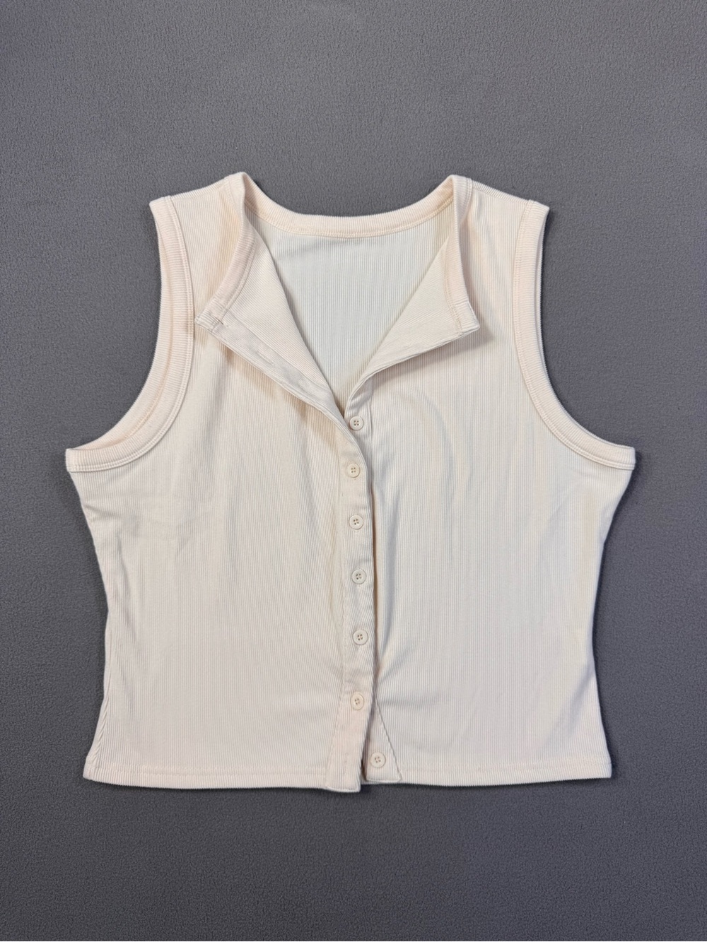 Cottagecore Minimalist Sleeveless Button-Front Ribbed Tank Top - Cream